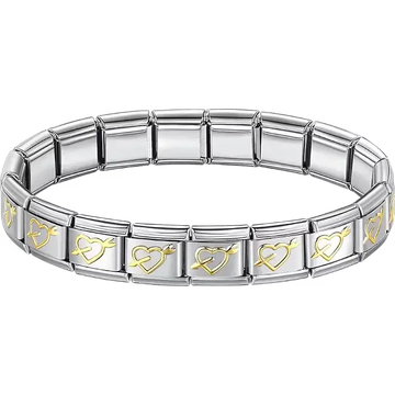 Gold arrow heart charms composing stainless steel Italian bracelet