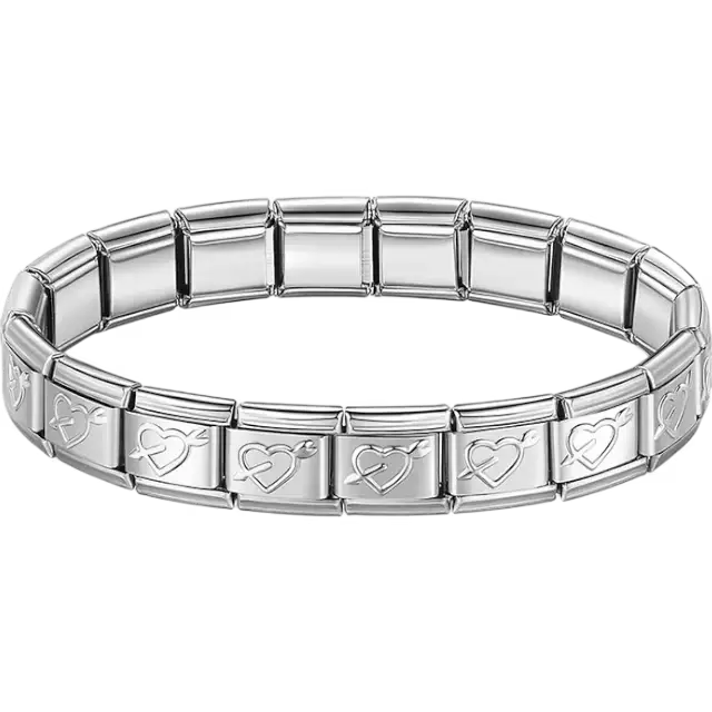 Stainless steel bracelet with engraved arrow heart pattern Italian charm bracelet