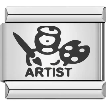 Black artist figure with paintbrush and palette above bold "ARTIST" text Italian charm bracelet link