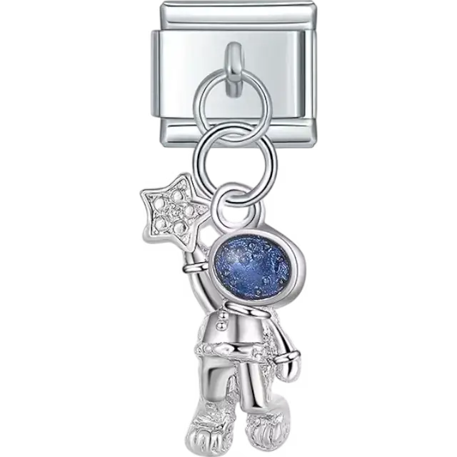 Astronaut holding a star with glitter design Italian charm bracelet link