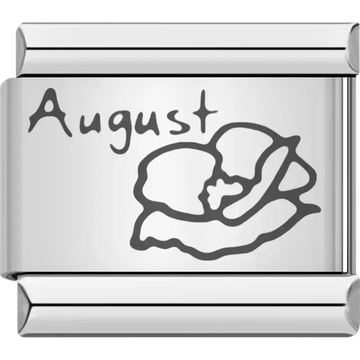 Poppy flower with "August" text detail Italian charm bracelet link