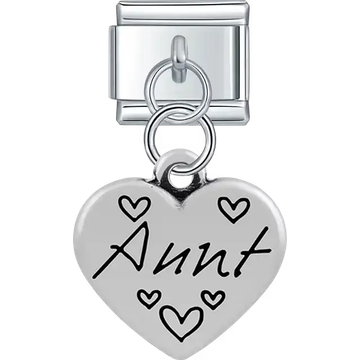 Heart with "Aunt" text heart symbols dangle Italian charm bracelet link