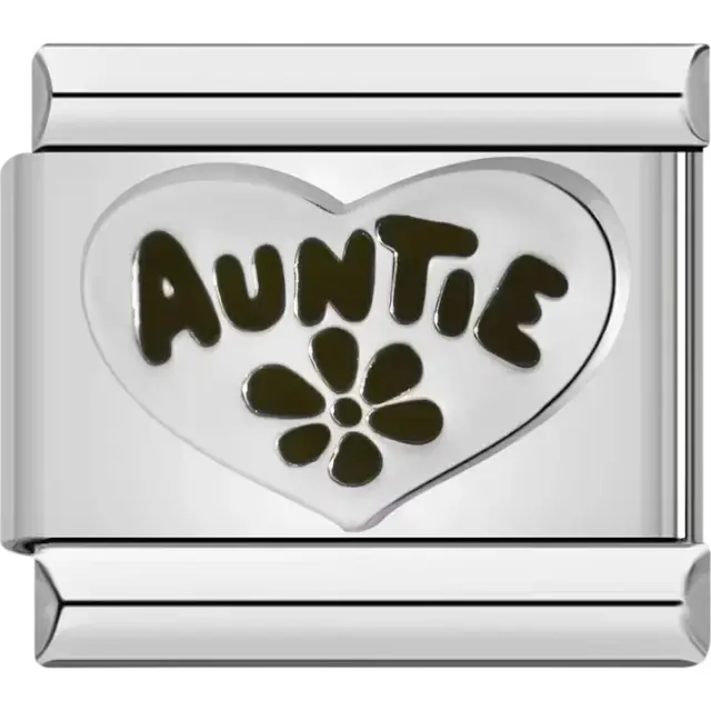 Heart with the word "Auntie" and flower detail Italian charm bracelet link