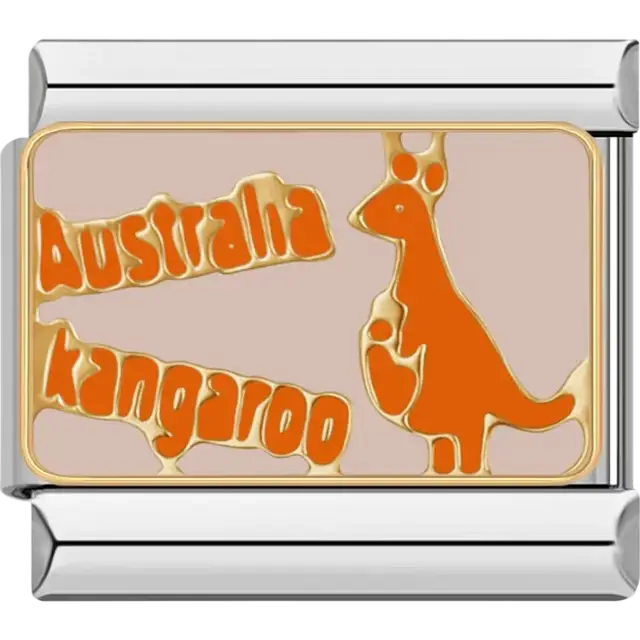Orange kangaroo with text reading "Australia kangaroo" Italian charm bracelet link