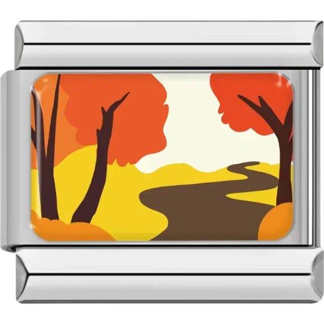 Pathway with autumn trees and orange foliage Italian charm bracelet link