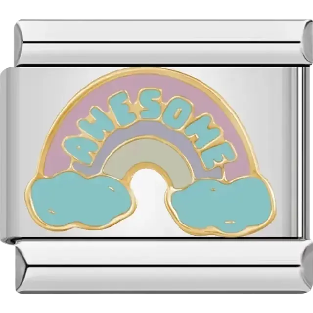 Pastel rainbow with "AWESOME" text and blue cloud accents Italian charm bracelet link