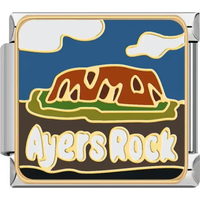 Brown "Ayers Rock" with green ground white clouds and blue sky Italian charm bracelet link