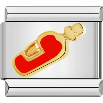 Gold and red baby bottle design Italian charm bracelet link