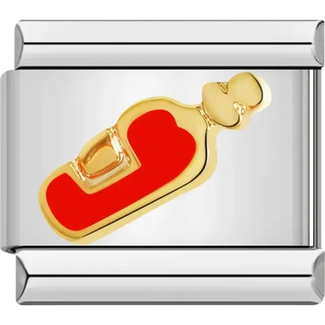 Gold and red baby bottle design Italian charm bracelet link