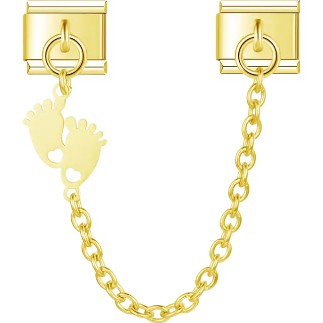 Baby feet pendant with safety chain Italian charm bracelet link