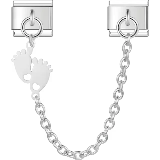 Baby feet pendant with safety chain Italian charm bracelet link