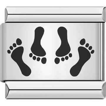 Black baby footprints pair with detailed toes Italian charm bracelet link