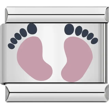 Pink baby footprints with black toes Italian charm bracelet link