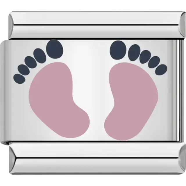 Pink baby footprints with black toes Italian charm bracelet link