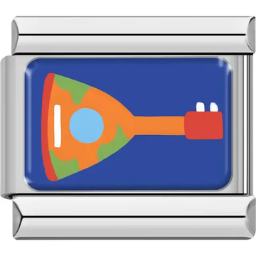 Orange green and blue balalaika on blue background Italian charm bracelet link