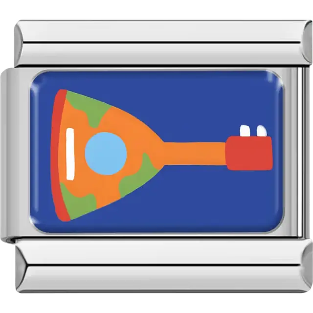 Orange green and blue balalaika on blue background Italian charm bracelet link