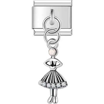 Ballerina dangle charm with a crystal-accented skirt Italian charm bracelet link
