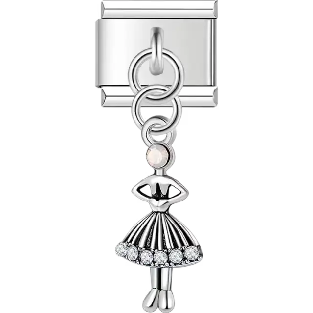Ballerina dangle charm with a crystal-accented skirt Italian charm bracelet link
