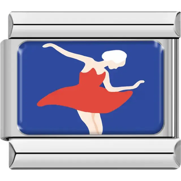 White silhouette ballerina red dress blue background Italian charm bracelet link