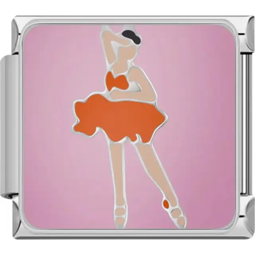 Ballerina with an orange dress and pink background Italian charm bracelet link