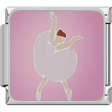 Ballerina with a white dress and pink background Italian charm bracelet link