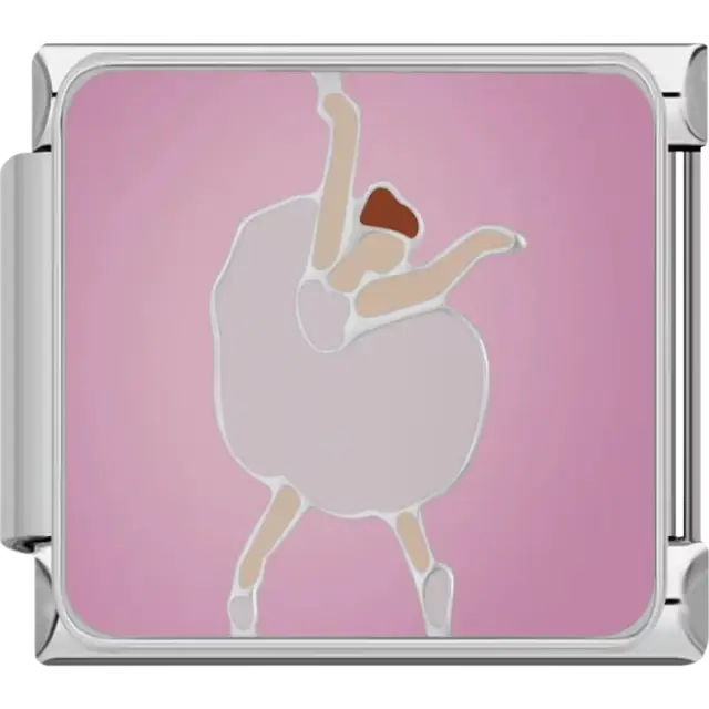 Ballerina with a white dress and pink background Italian charm bracelet link