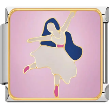Ballerina in a white dress with pink shoes and blue hair on a pink background Italian charm bracelet link