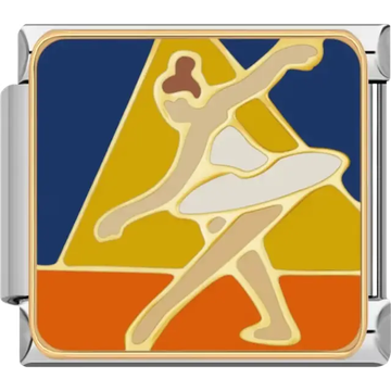 Ballet dancer design featuring a white tutu with a blue, yellow, and orange background Italian charm bracelet link
