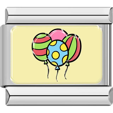 Colorful balloons with stripes and polka dots on a yellow background Italian charm bracelet link