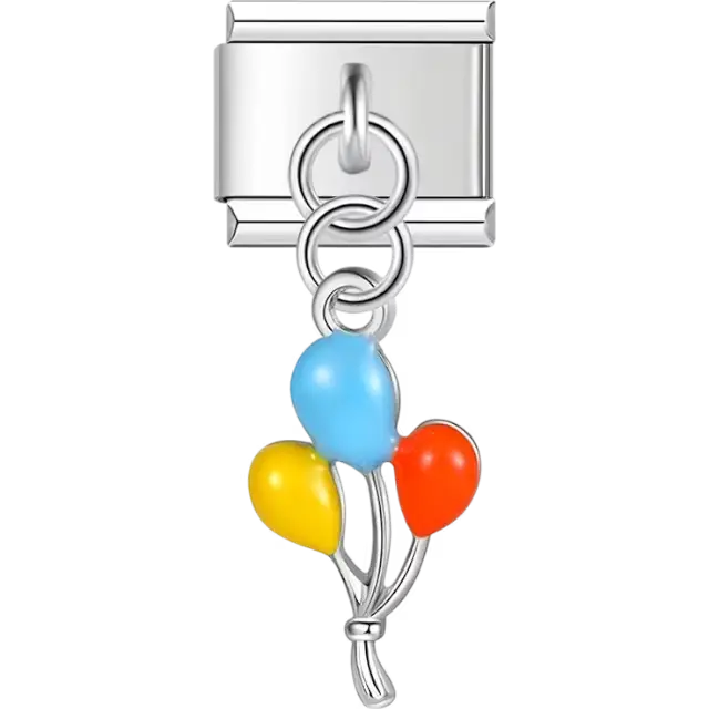 Blue yellow and red balloon dangle Italian charm bracelet link