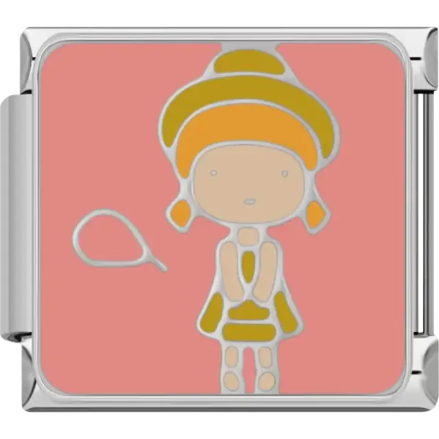 Girl holding a yellow balloon on a pink background Italian charm bracelet link