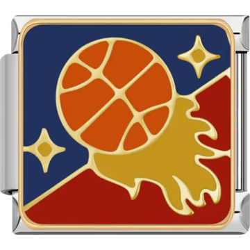 Basketball design with orange and gold details, shooting across a blue and red background with gold stars Italian charm bracelet link