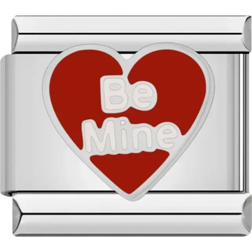 “Be Mine” red heart Italian charm bracelet link