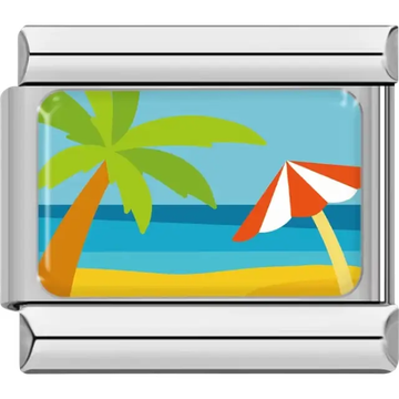 Palm tree and beach umbrella with ocean and sand background Italian charm bracelet link