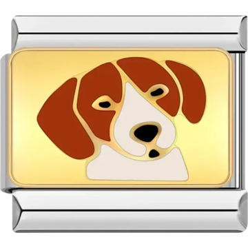 Beagle dog head in brown white and gold outline Italian charm bracelet link