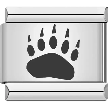 Black bear paw print detail Italian charm bracelet link