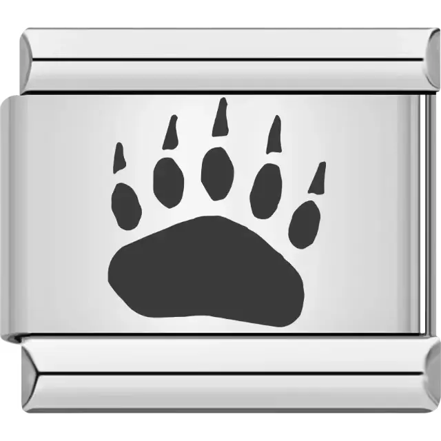 Black bear paw print detail Italian charm bracelet link
