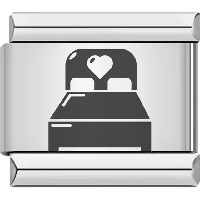 Black bed with heart on headboard Italian charm bracelet link
