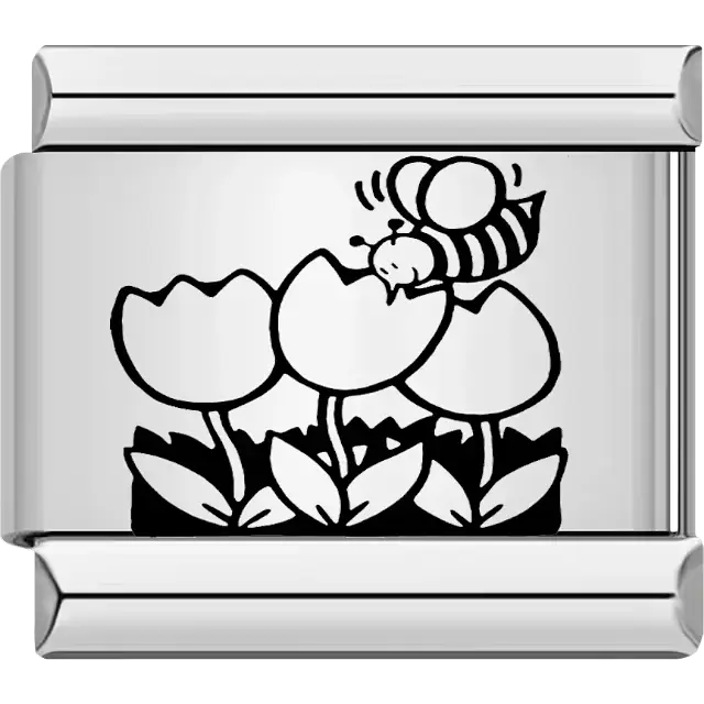 Black bee on tulip Italian charm bracelet link