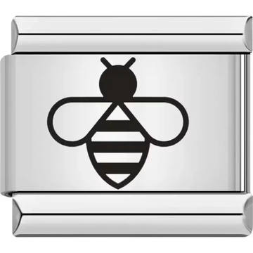 Black outline of a bee with striped body and wings Italian charm bracelet link