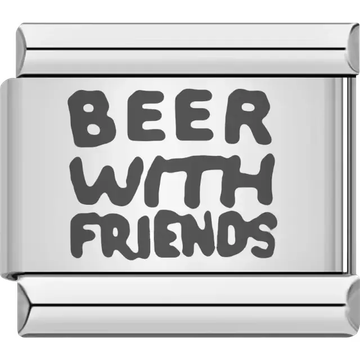 Black "BEER WITH FRIENDS" text Italian charm bracelet link