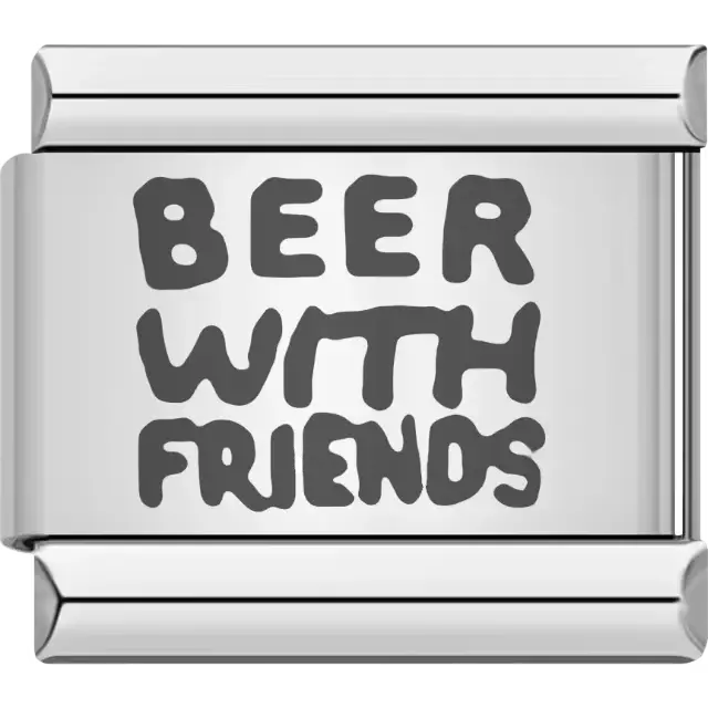 Black "BEER WITH FRIENDS" text Italian charm bracelet link