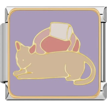 Beige cat with a pink and white backpack Italian charm bracelet link