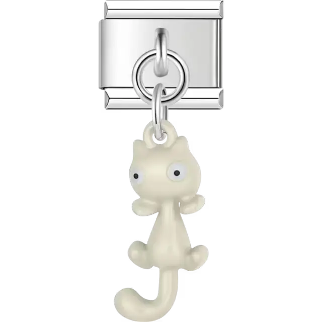 Light beige cat with wide eyes and a curled tail Italian charm bracelet link