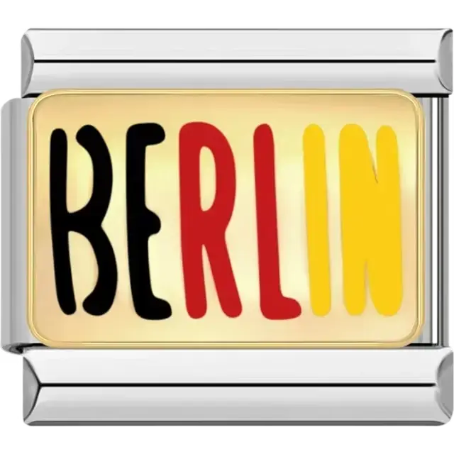 Berlin text design in the colors of Germany Italian charm bracelet link