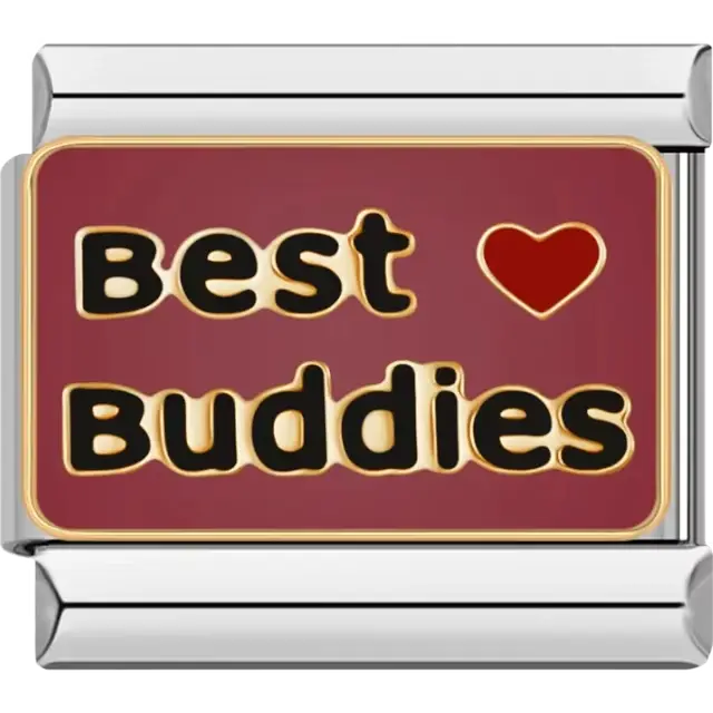 Red charm with “Best Buddies” text and heart design Italian charm bracelet link