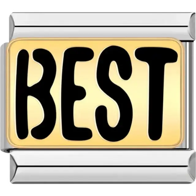Black "BEST" text on a gold background Italian charm bracelet link
