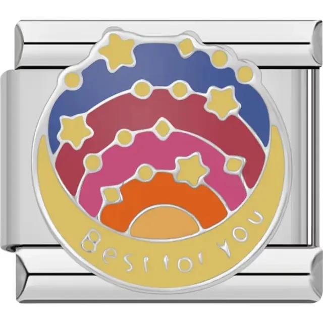 Colorful rainbow design with golden stars and "Best for You" text Italian charm bracelet link