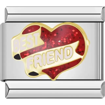 Red heart with gold "Best Friend" text Italian charm bracelet link