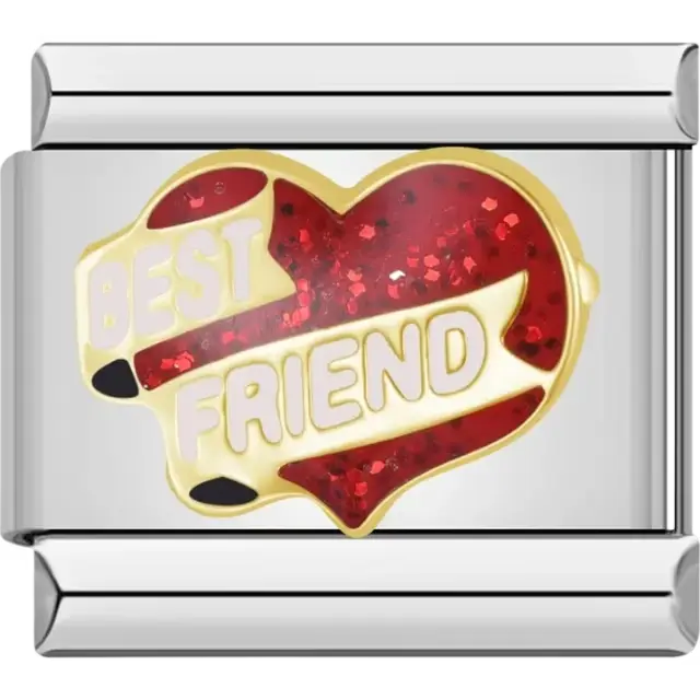 Red heart with gold "Best Friend" text Italian charm bracelet link